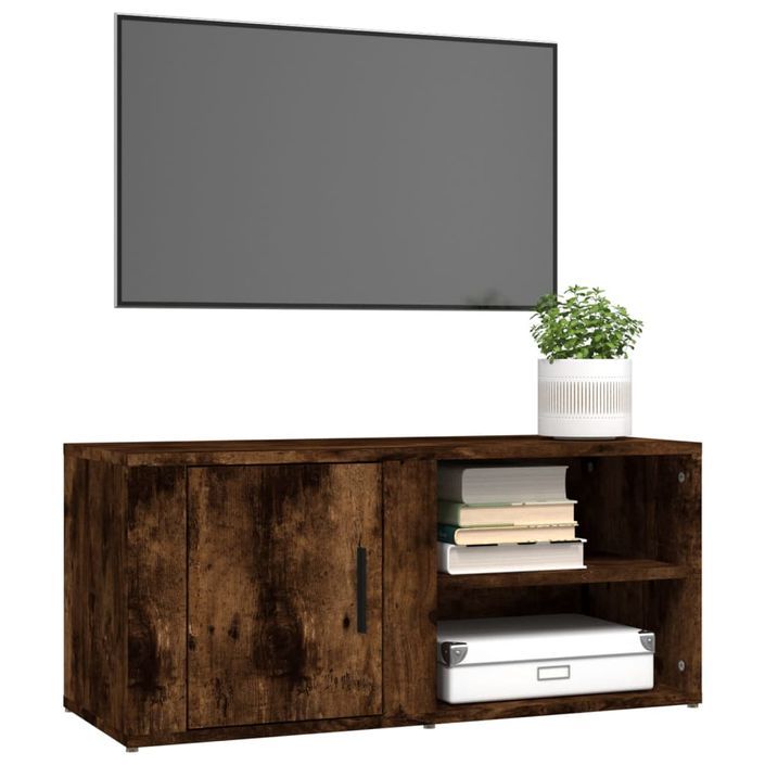 Meuble TV Chêne fumé 80x31,5x36 cm Bois d'ingénierie - Photo n°4