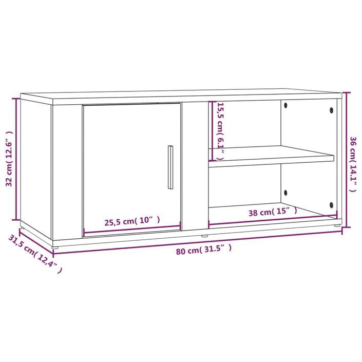 Meuble TV Chêne fumé 80x31,5x36 cm Bois d'ingénierie - Photo n°11