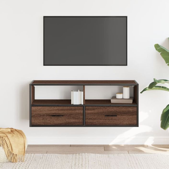 Meuble TV chêne marron 100x31x39,5cm bois d'ingénierie et métal - Photo n°3