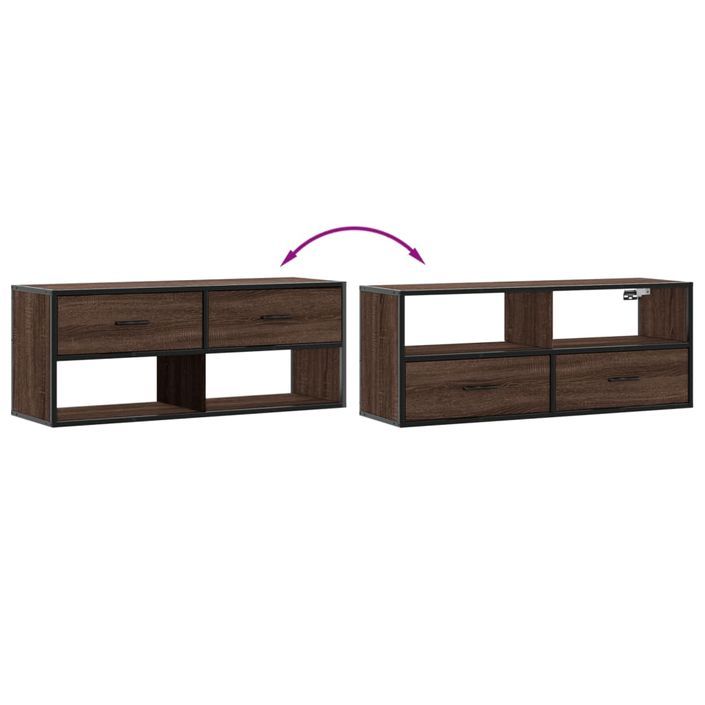 Meuble TV chêne marron 100x31x39,5cm bois d'ingénierie et métal - Photo n°7