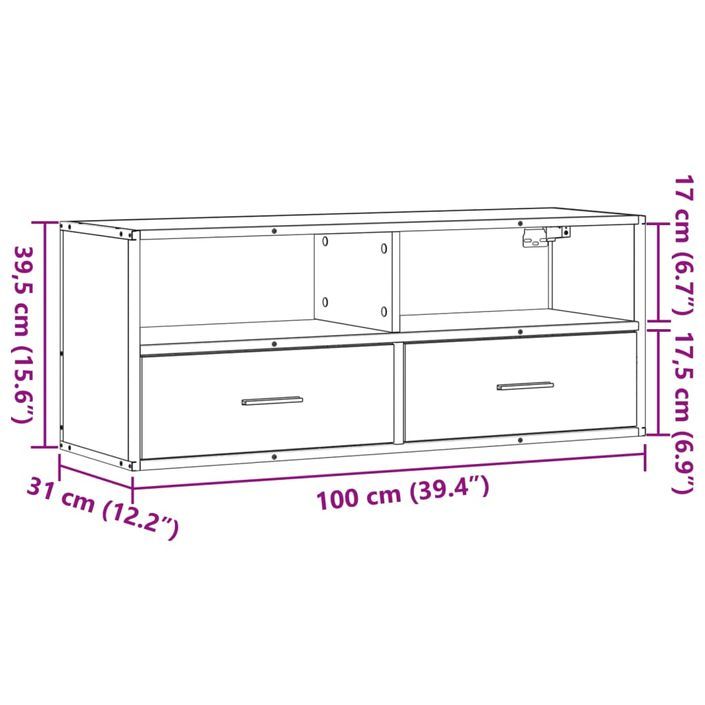 Meuble TV chêne marron 100x31x39,5cm bois d'ingénierie et métal - Photo n°11