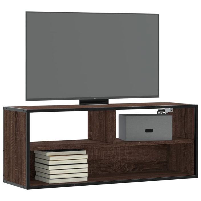 Meuble TV chêne marron 100x31x39,5cm bois d'ingénierie et métal - Photo n°1