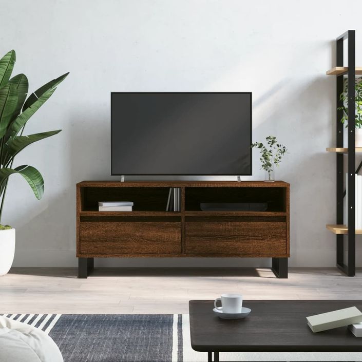 Meuble TV chêne marron 100x34,5x44,5 cm bois d'ingénierie - Photo n°1