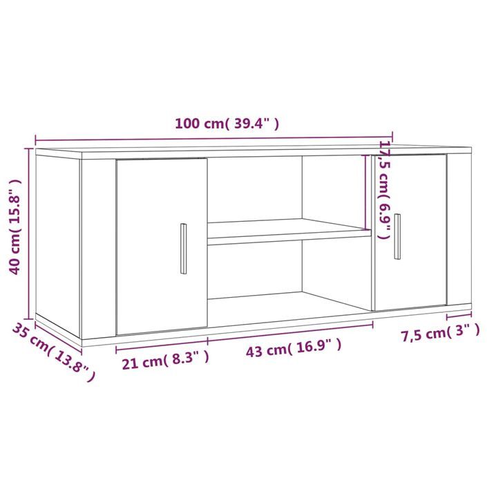 Meuble TV Chêne marron 100x35x40 cm Bois d'ingénierie - Photo n°9