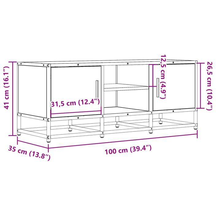 Meuble TV chêne marron 100x35x41 cm bois d'ingénierie et métal - Photo n°10