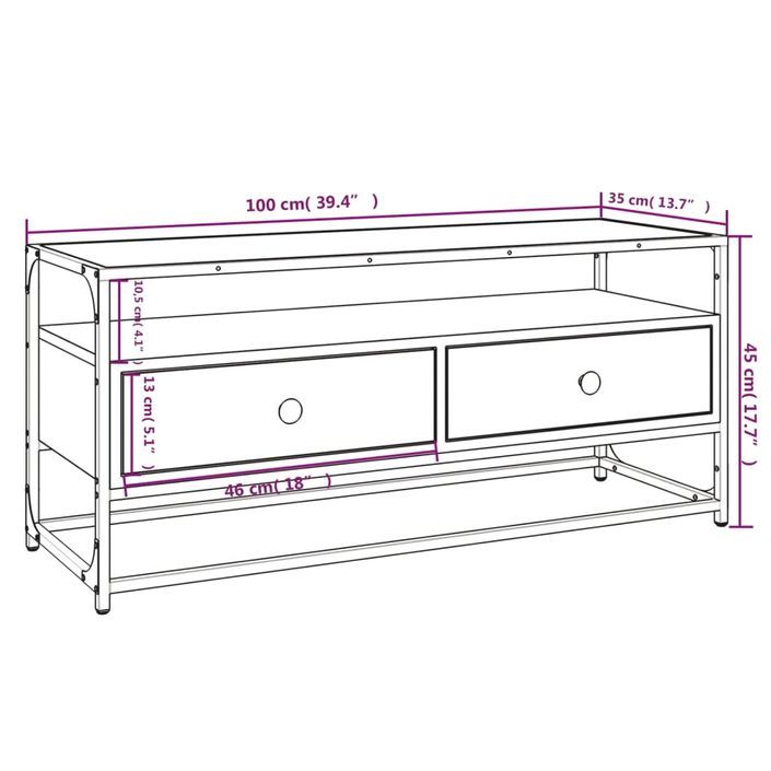 Meuble TV chêne marron 100x35x45 cm bois d'ingénierie - Photo n°9