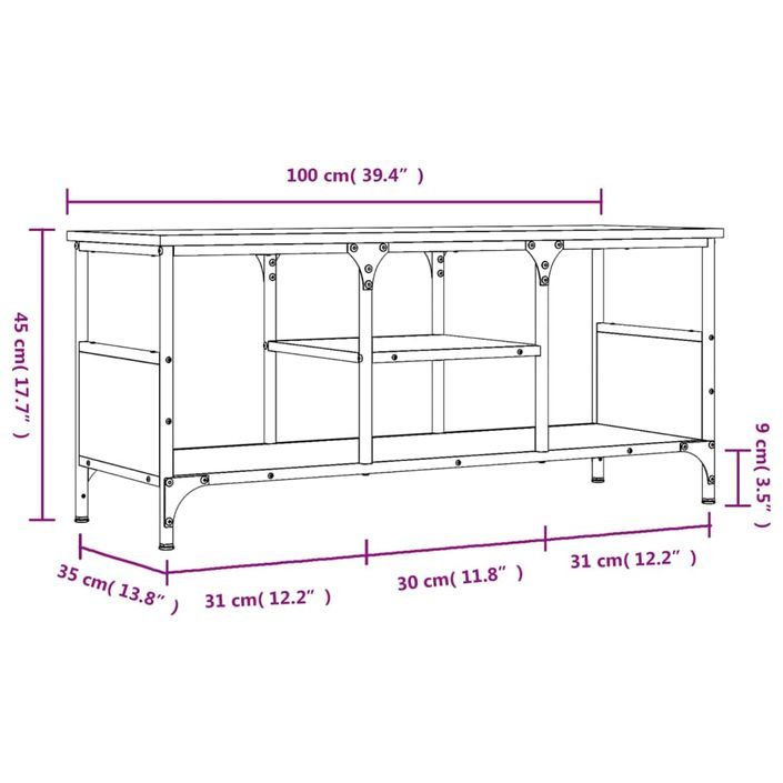 Meuble TV chêne marron 100x35x45 cm bois d'ingénierie et fer - Photo n°9