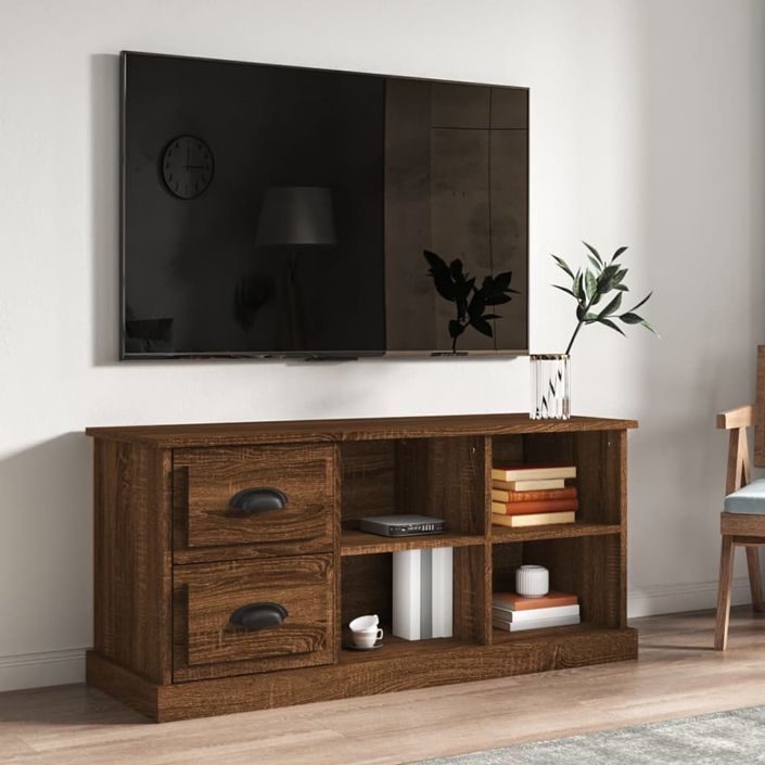 Meuble TV chêne marron 102x35,5x47,5 cm bois d'ingénierie - Photo n°2