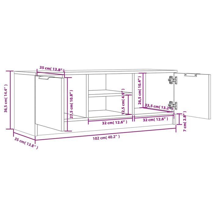 Meuble TV Chêne marron 102x35x36,5 cm Bois d'ingénierie - Photo n°8