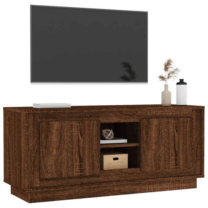 Meuble TV chêne marron 102x35x45 cm bois d'ingénierie - Photo n°4