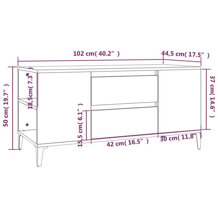 Meuble TV Chêne marron 102x44,5x50 cm Bois d'ingénierie - Photo n°10