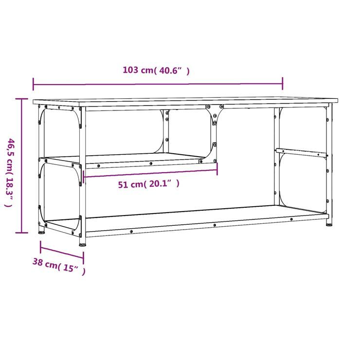 Meuble TV chêne marron 103x38x46,5cm bois d'ingénierie et acier - Photo n°9