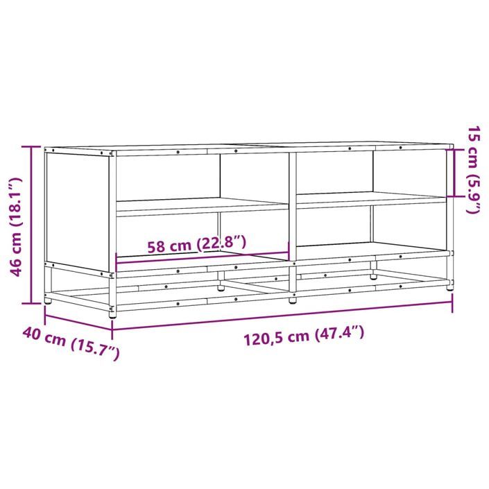 Meuble TV chêne marron 120,5x40x46cm bois d'ingénierie et métal - Photo n°9