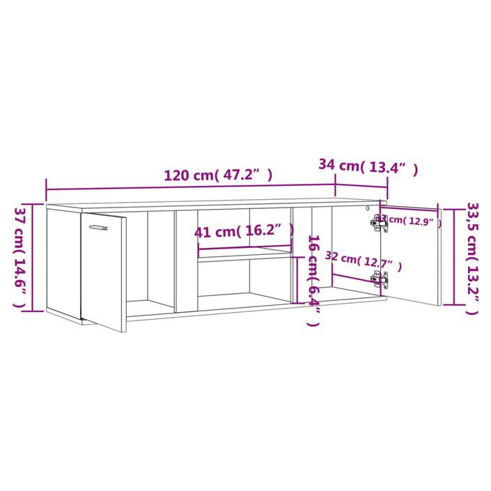 Meuble TV chêne marron 120x34x37 cm bois d'ingénierie - Photo n°9