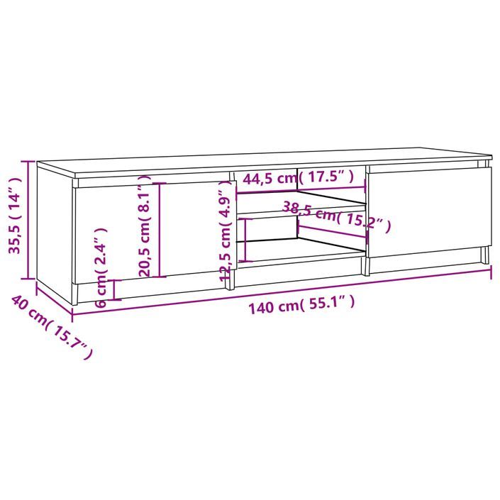 Meuble TV Chêne marron 140x40x35,5 cm Bois d'ingénierie - Photo n°7