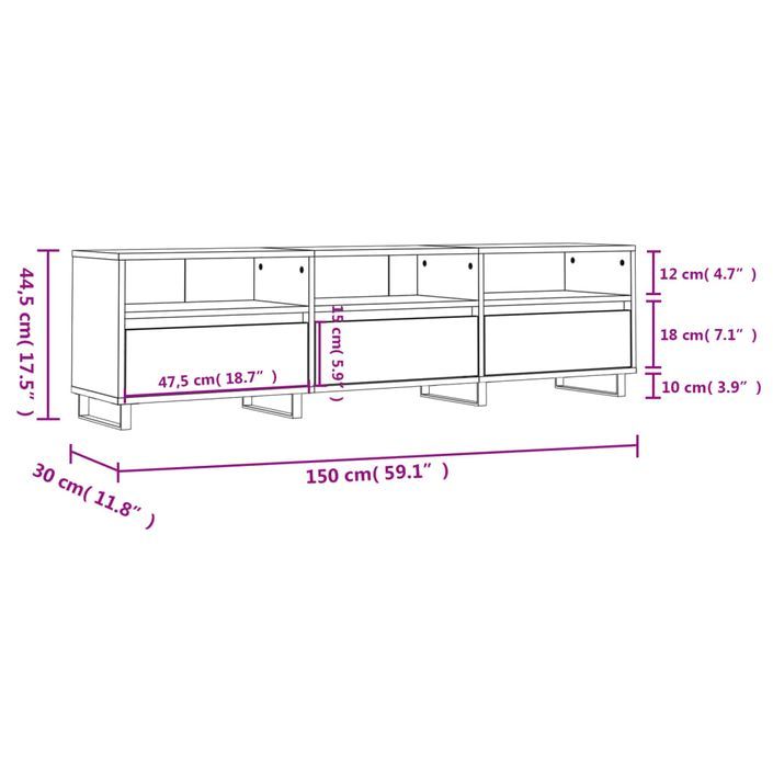 Meuble TV chêne marron 150x30x44,5 cm bois d'ingénierie - Photo n°11