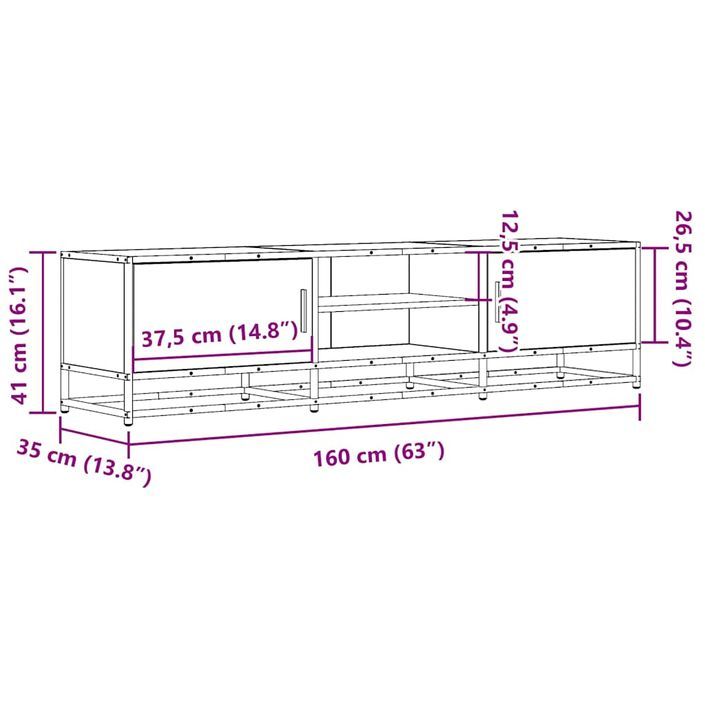 Meuble TV chêne marron 160x35x41 cm bois d'ingénierie et métal - Photo n°10