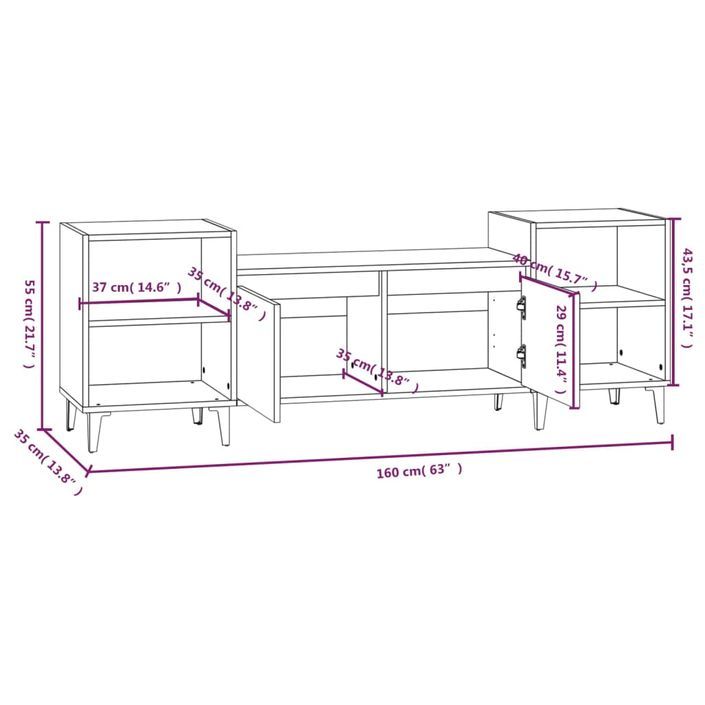 Meuble TV Chêne marron 160x35x55 cm Bois d'ingénierie - Photo n°9