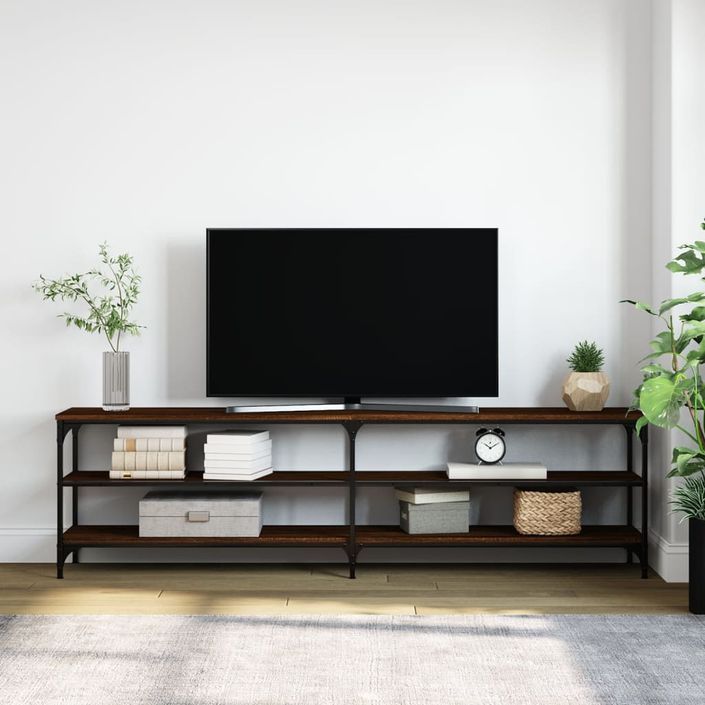Meuble TV chêne marron 180x30x50 cm bois d'ingénierie et métal - Photo n°3