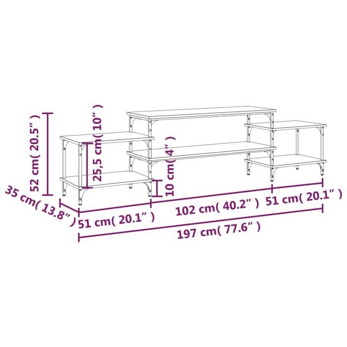 Meuble TV chêne marron 197x35x52 cm bois d'ingénierie - Photo n°9