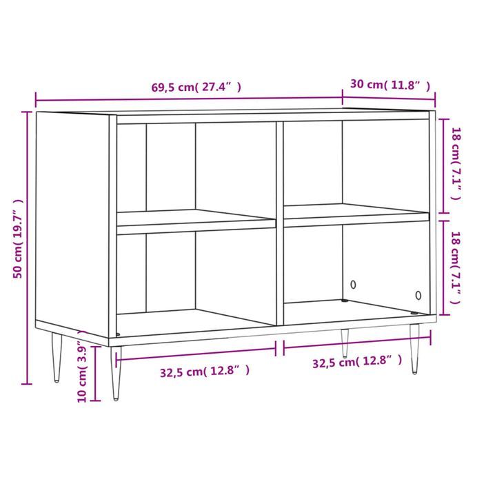 Meuble TV chêne marron 69,5 x 30 x 50 cm bois d'ingénierie - Photo n°9