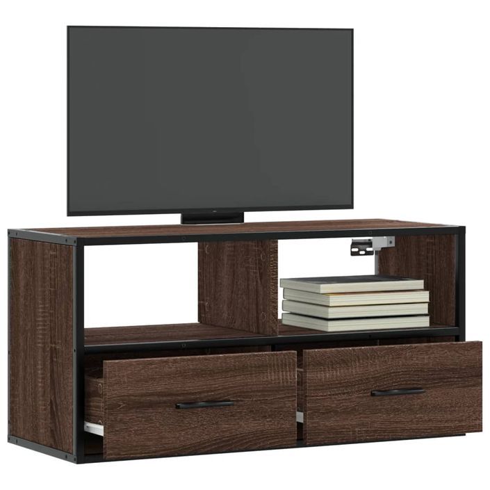 Meuble TV chêne marron 80x31x39,5 cm bois d'ingénierie et métal - Photo n°1