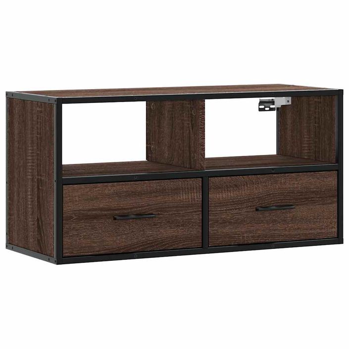 Meuble TV chêne marron 80x31x39,5 cm bois d'ingénierie et métal - Photo n°2