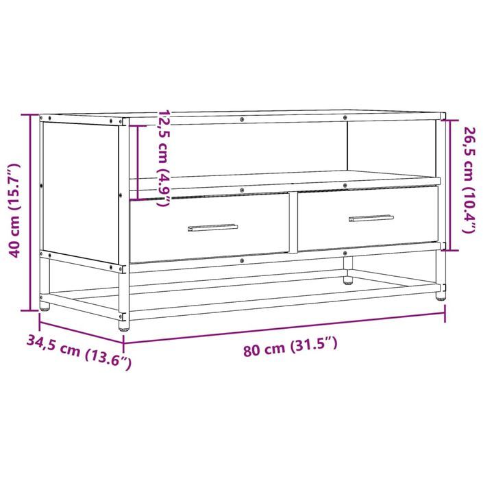 Meuble TV chêne marron 80x34,5x40 cm bois d'ingénierie et métal - Photo n°10