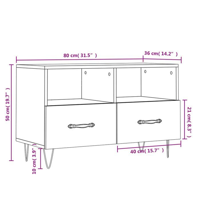 Meuble TV Chêne marron 80x36x50 cm Bois d'ingénierie - Photo n°12