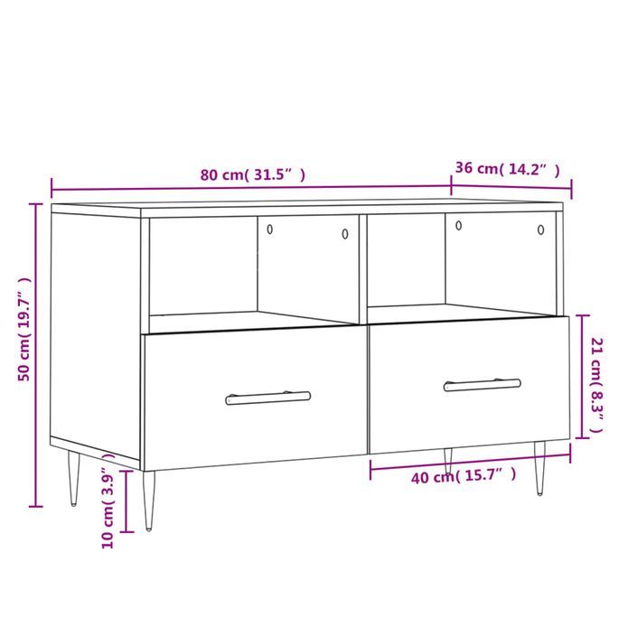 Meuble TV Chêne marron 80x36x50 cm Bois d'ingénierie - Photo n°12