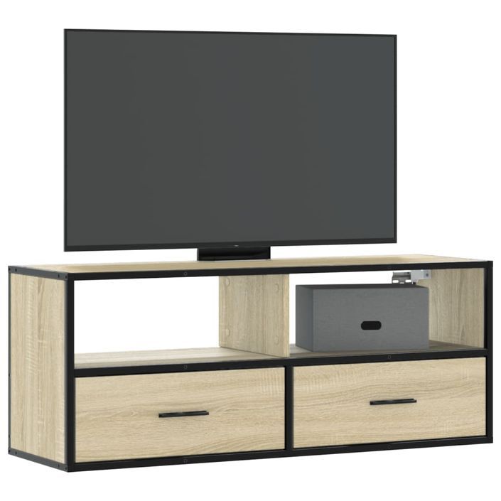 Meuble TV chêne sonoma 100x31x39,5cm bois d'ingénierie et métal - Photo n°1