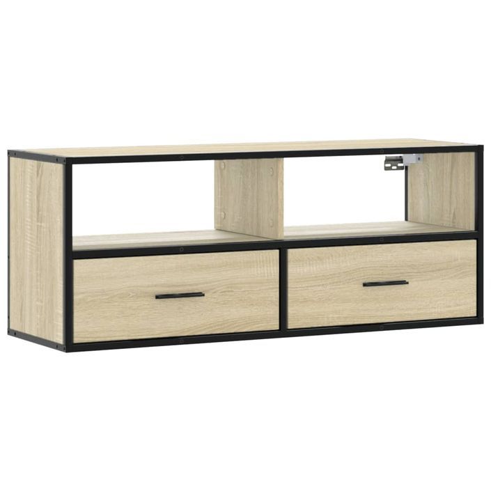 Meuble TV chêne sonoma 100x31x39,5cm bois d'ingénierie et métal - Photo n°2