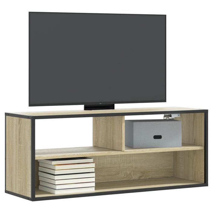 Meuble TV chêne sonoma 100x31x39,5cm bois d'ingénierie et métal - Photo n°1