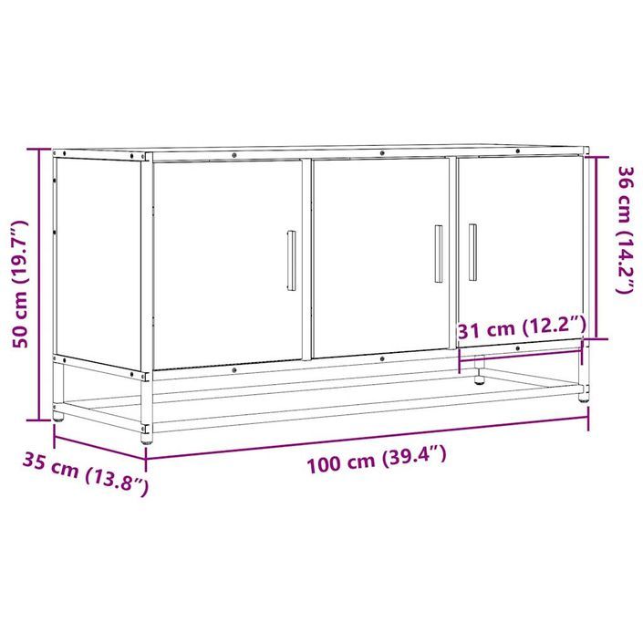 Meuble TV chêne sonoma 100x35x50 cm bois d'ingénierie et métal - Photo n°10