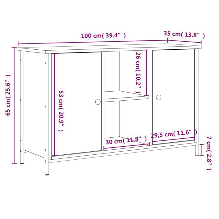 Meuble TV chêne sonoma 100x35x65 cm bois d'ingénierie - Photo n°11