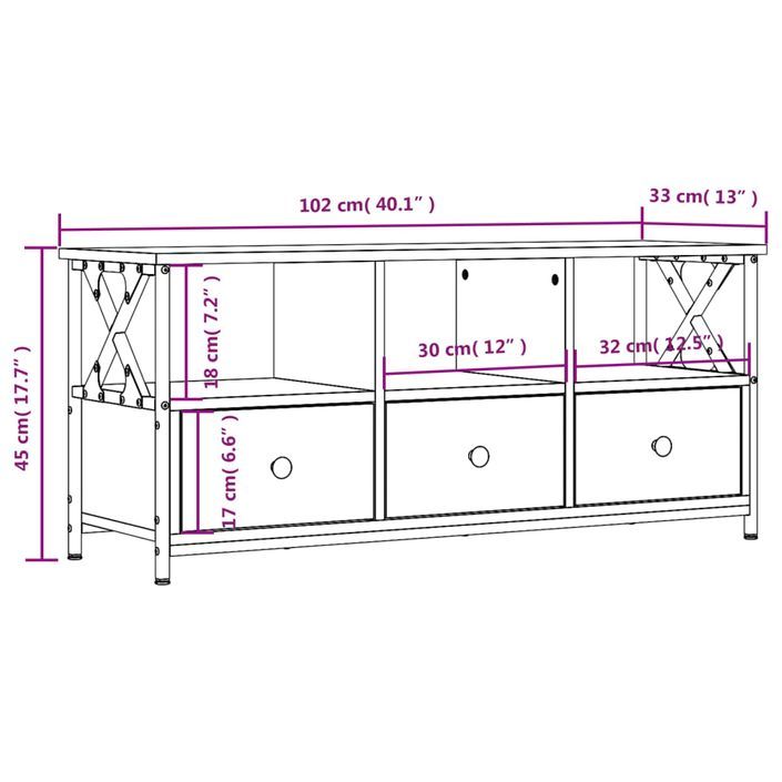 Meuble TV chêne sonoma 102x33x45 cm bois d'ingénierie et fer - Photo n°11