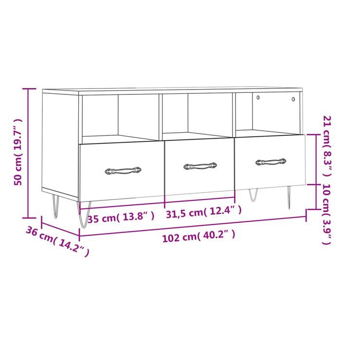 Meuble TV chêne sonoma 102x36x50 cm bois d'ingénierie - Photo n°12