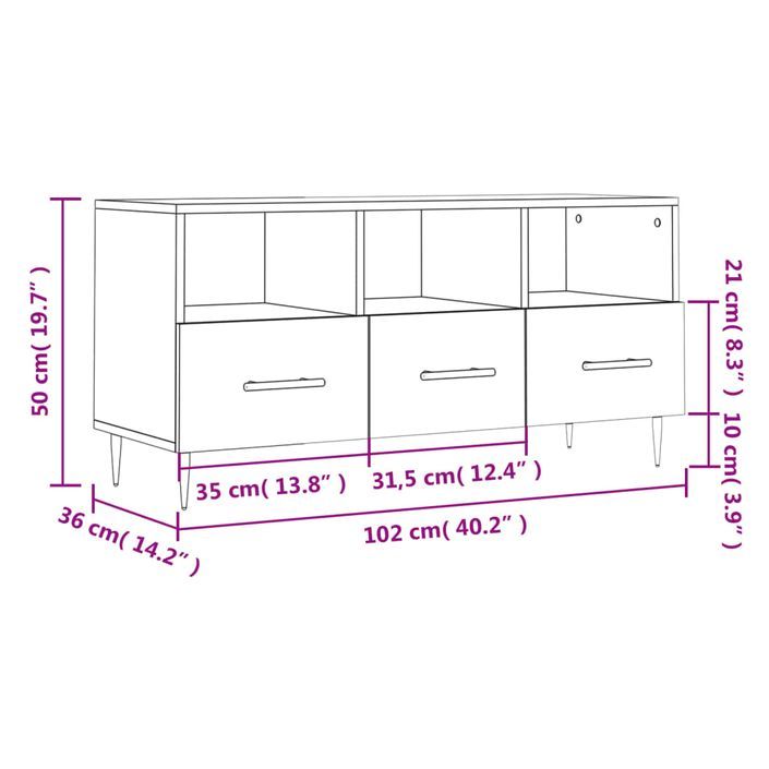 Meuble TV chêne sonoma 102x36x50 cm bois d'ingénierie - Photo n°12