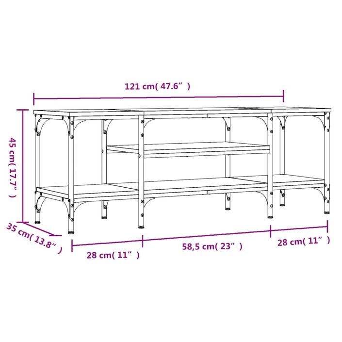 Meuble TV chêne sonoma 121x35x45 cm bois d'ingénierie et fer - Photo n°9