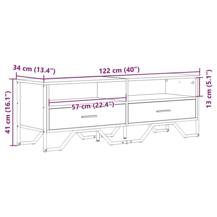 Meuble TV chêne sonoma 122x34x41 cm bois d'ingénierie - Photo n°10