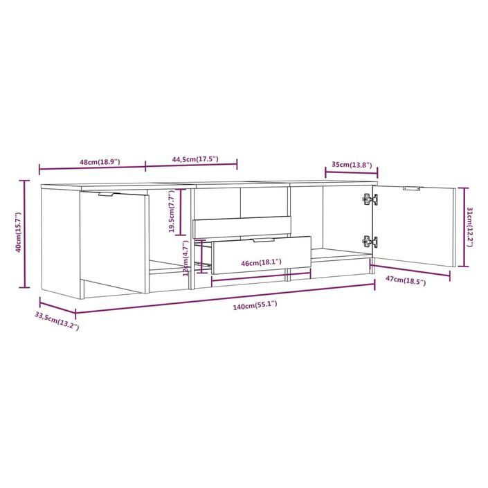 Meuble TV chêne sonoma 140x35x40 cm bois d'ingénierie - Photo n°7