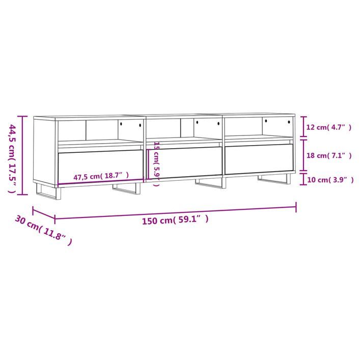 Meuble TV chêne sonoma 150x30x44,5 cm bois d'ingénierie - Photo n°11