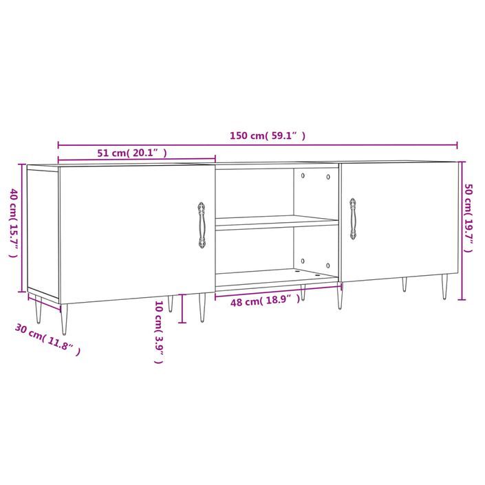 Meuble TV chêne sonoma 150x30x50 cm bois d'ingénierie - Photo n°12