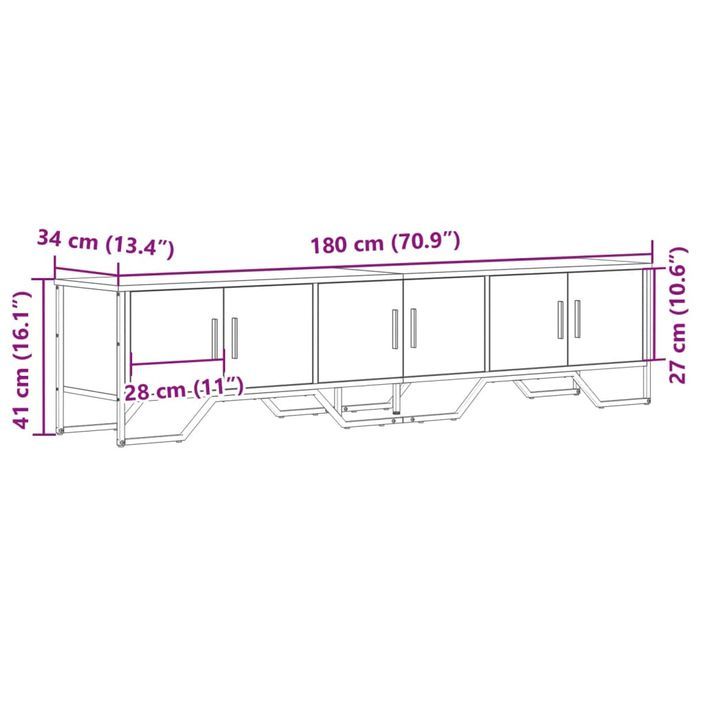 Meuble TV chêne sonoma 180x34x41 cm bois d'ingénierie - Photo n°9