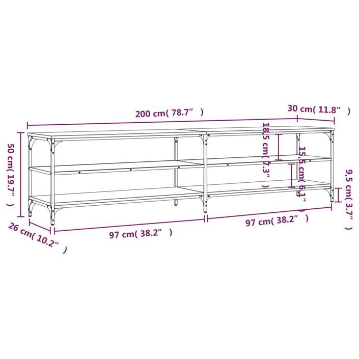 Meuble TV chêne sonoma 200x30x50 cm bois d'ingénierie et métal - Photo n°9