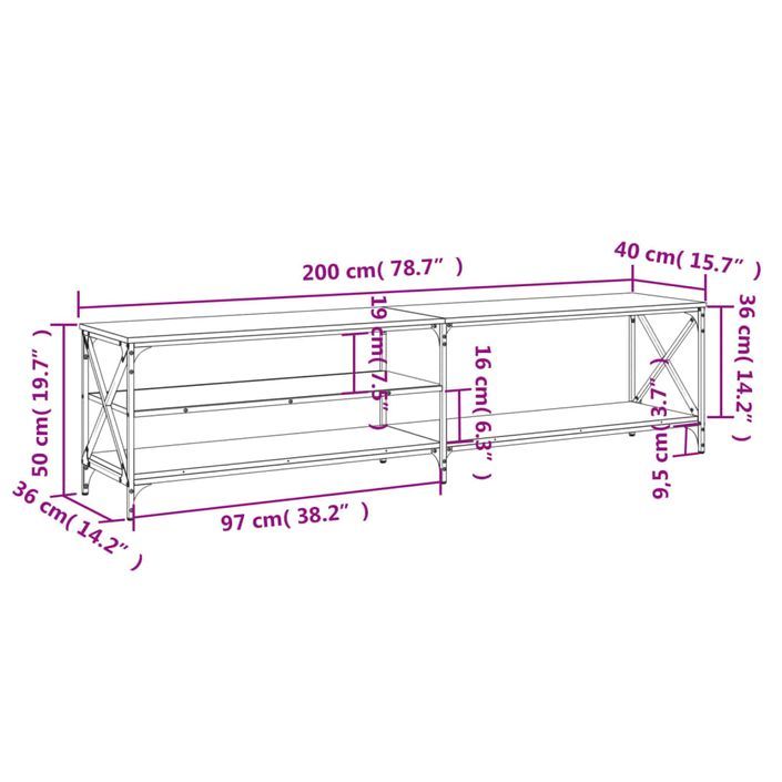 Meuble TV chêne sonoma 200x40x50 cm bois d'ingénierie et métal - Photo n°9