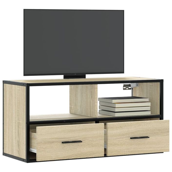 Meuble TV chêne sonoma 80x31x39,5 cm bois d'ingénierie et métal - Photo n°1