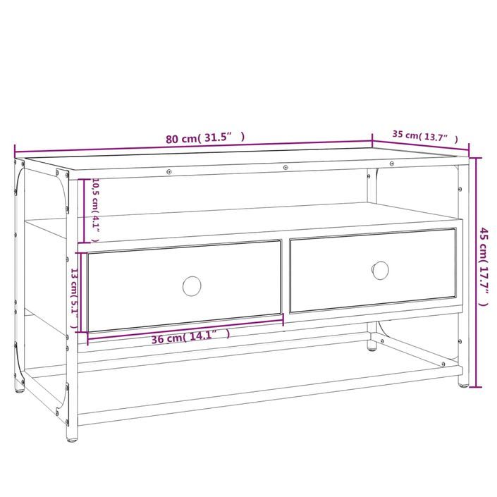 Meuble TV chêne sonoma 80x35x45 cm bois d'ingénierie - Photo n°9