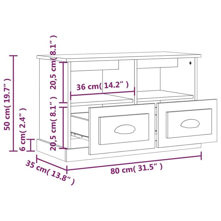 Meuble TV chêne sonoma 80x35x50 cm bois d'ingénierie - Photo n°9