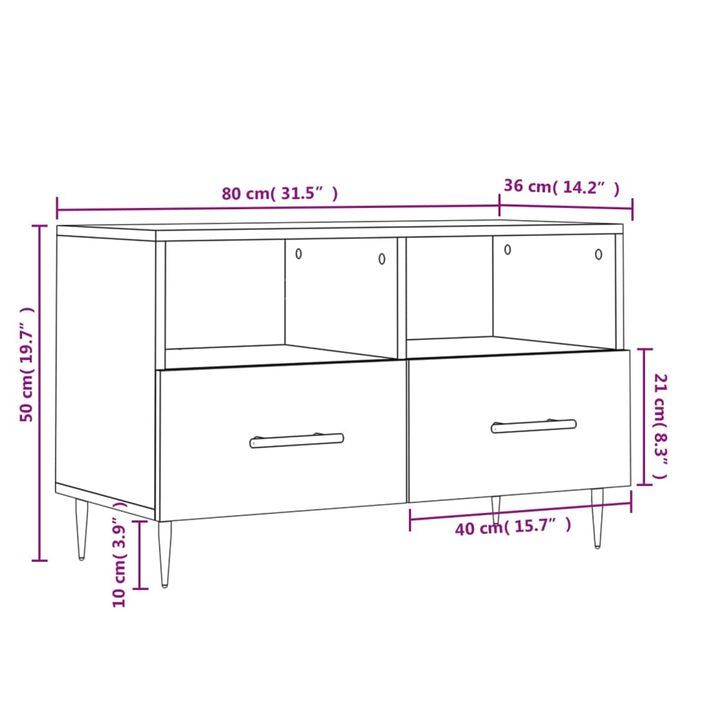 Meuble TV Chêne sonoma 80x36x50 cm Bois d'ingénierie - Photo n°12